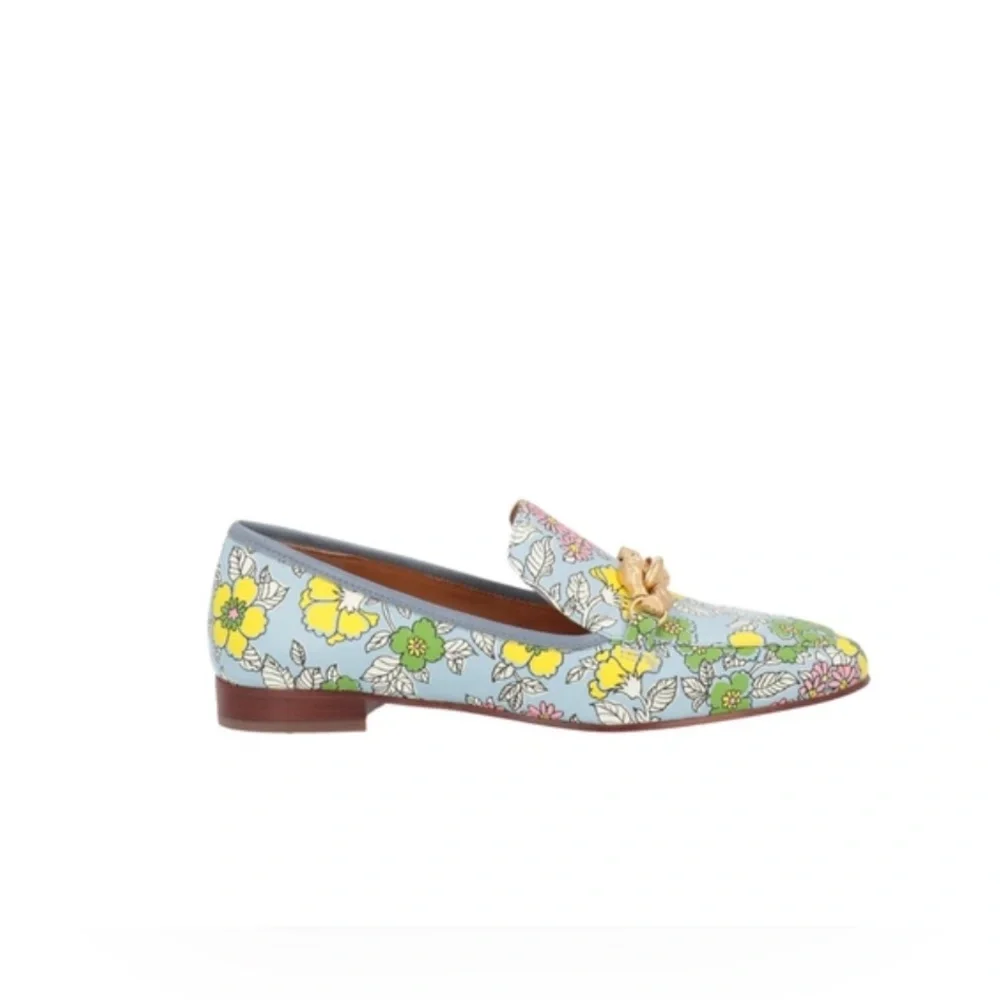 TORY BURCH Blue Wallpaper Floral Leather Loafers - Women’s Size 6 - New In Box - Picture 6 of 8